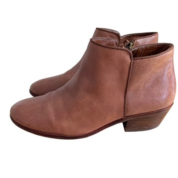 Sam Edelman Boots Women's Size 7 Brown Leather Petty Ankle Stacked Heel Side Zip - Picture 1 of 16